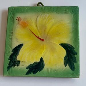 Leilani tile  by Susan Clay Hawaii Floral Ceramic Art w/Green and Yellow Accents